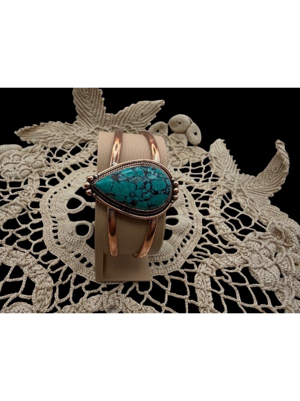 Artisan Hubei Turquoise Statement Copper Cuff Bracelet Teardrop Adj Boho 26g 6-7